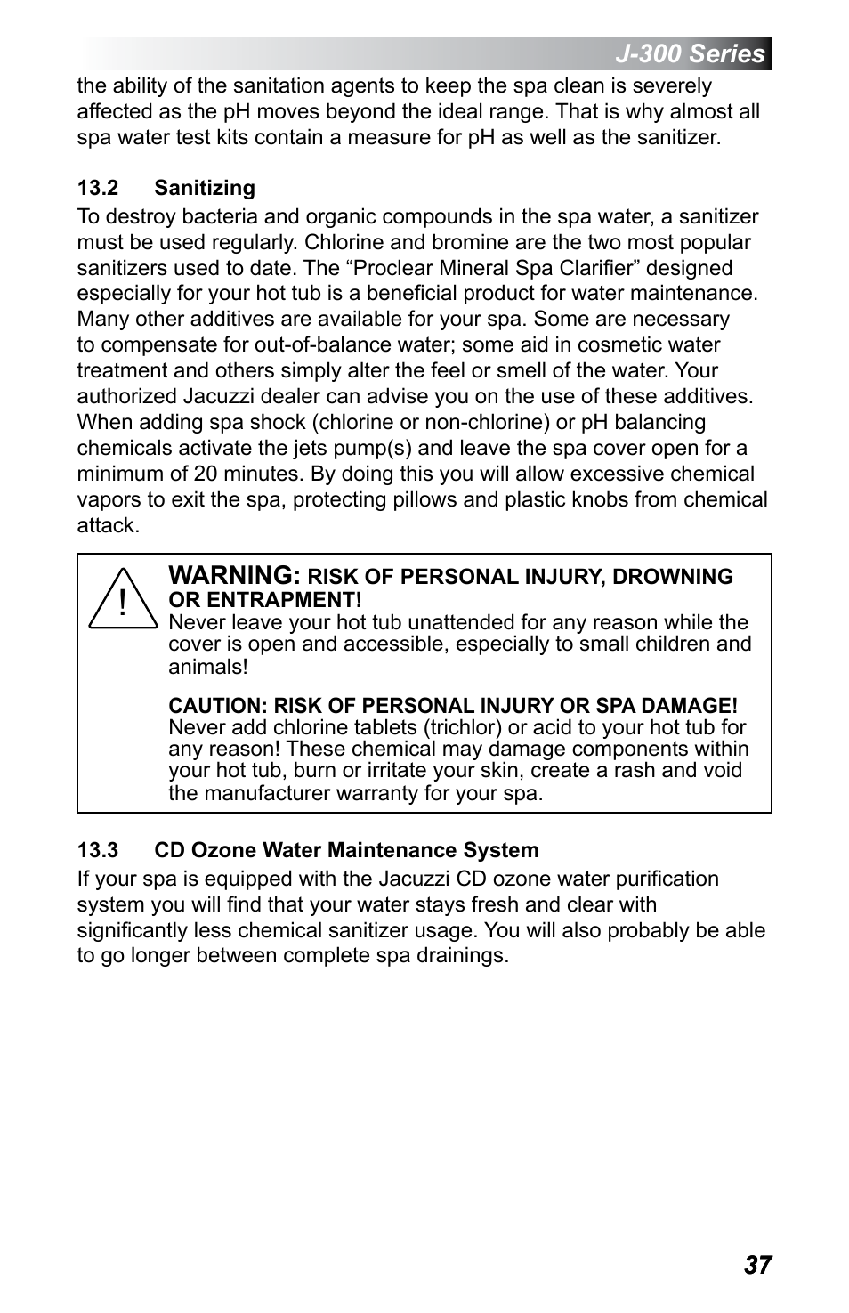 2 sanitizing, 3 cd ozone water maintenance system | Jacuzzi J - 355 User Manual | Page 41 / 68