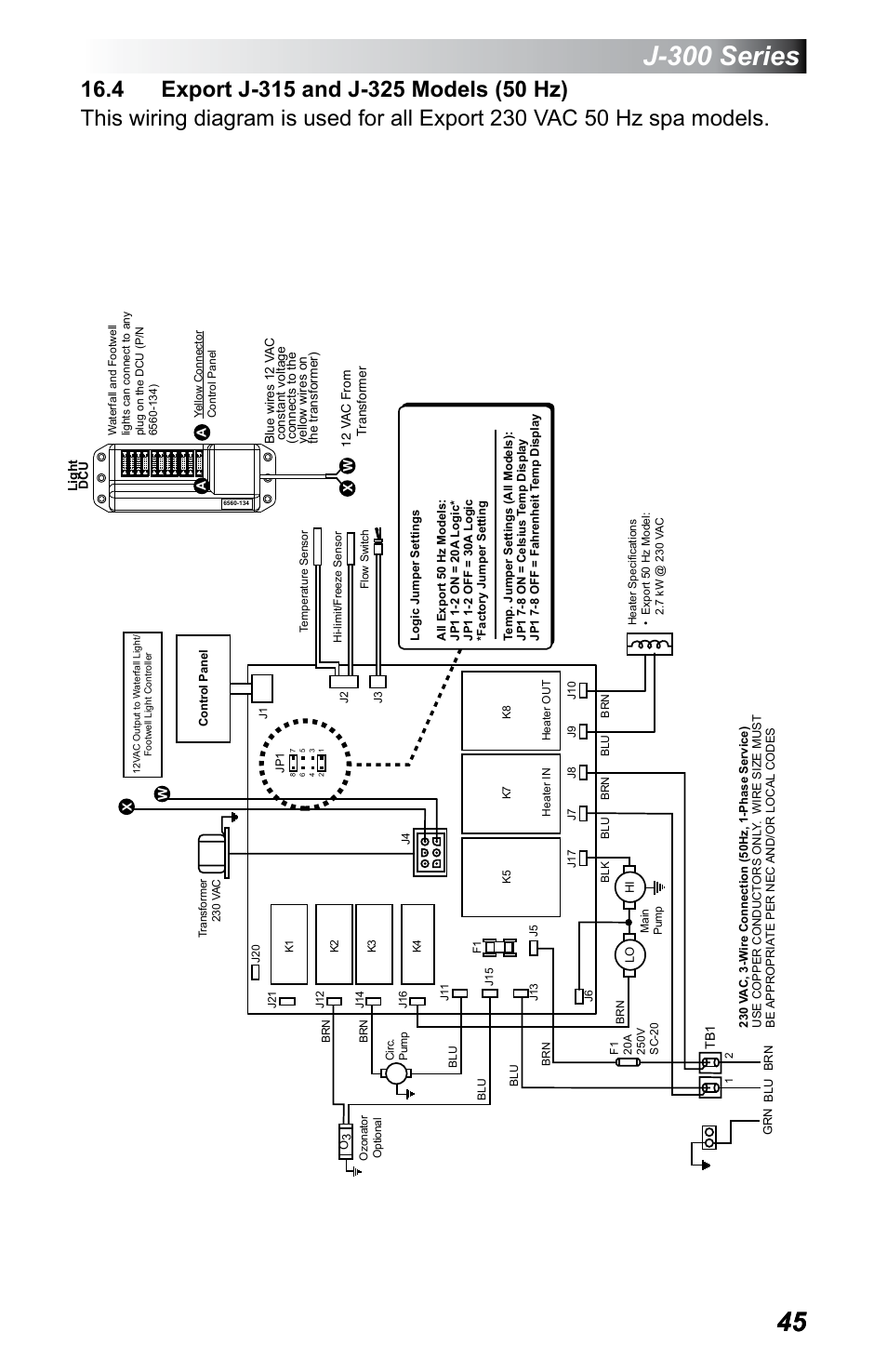 4 export j-315 and j-325 models (50 hz), J-300 series | Jacuzzi J - 355 User Manual | Page 49 / 68