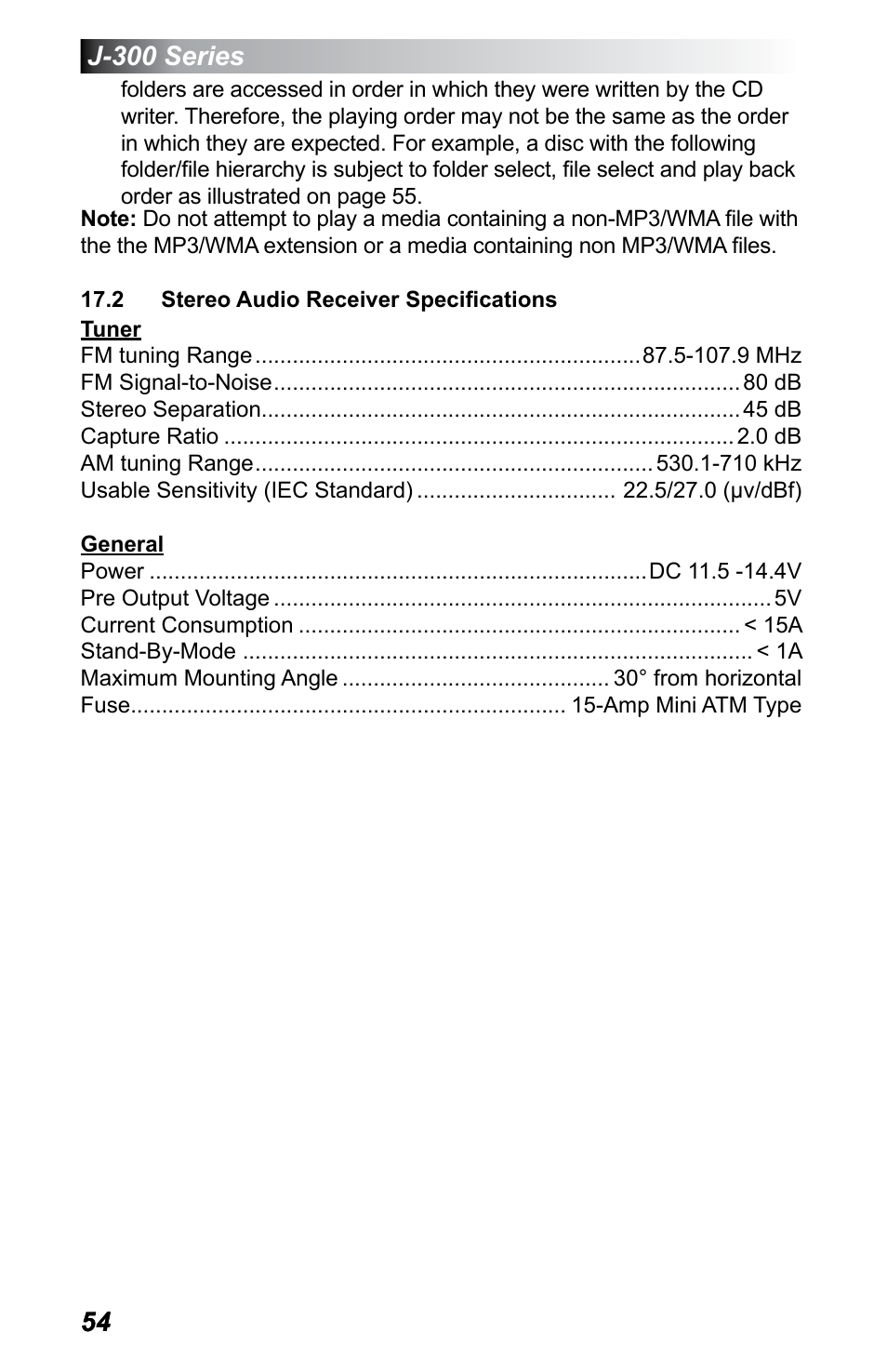 2 stereo audio receiver specifications | Jacuzzi J - 355 User Manual | Page 58 / 68