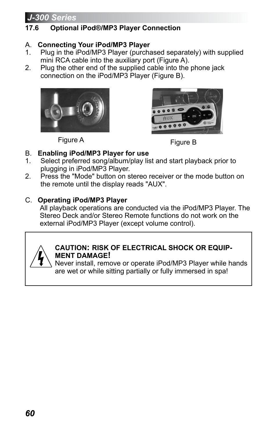 6 optional ipod®/mp3 player connection | Jacuzzi J - 355 User Manual | Page 64 / 68