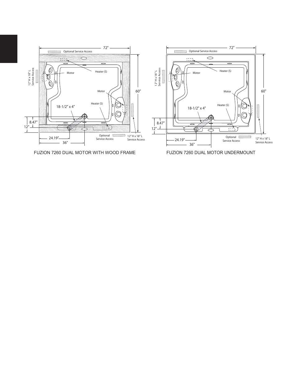 Roughing-in reference | Jacuzzi FUZION BATH SERIES 7260 User Manual | Page 10 / 26