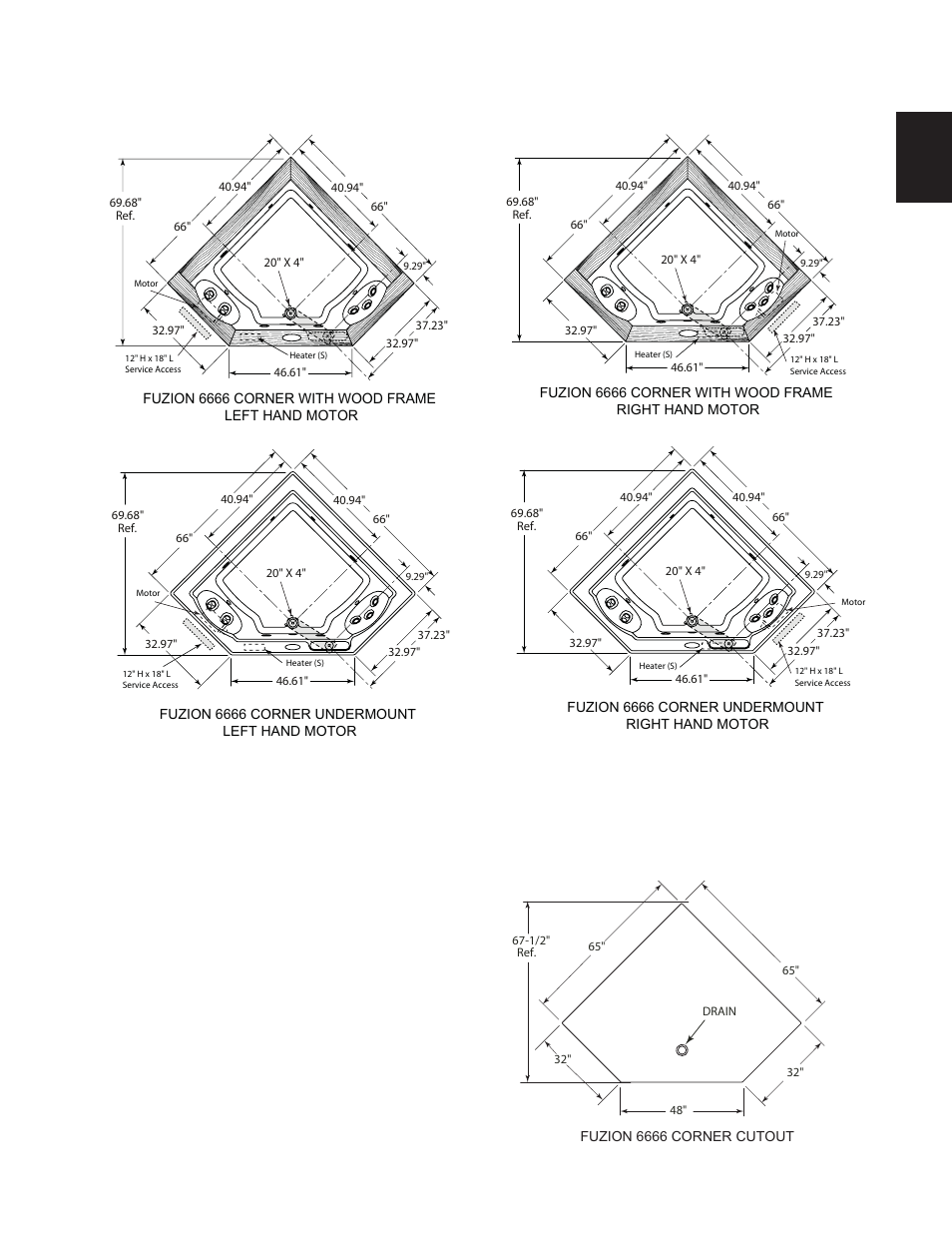 Roughing-in reference | Jacuzzi FUZION BATH SERIES 7260 User Manual | Page 11 / 26