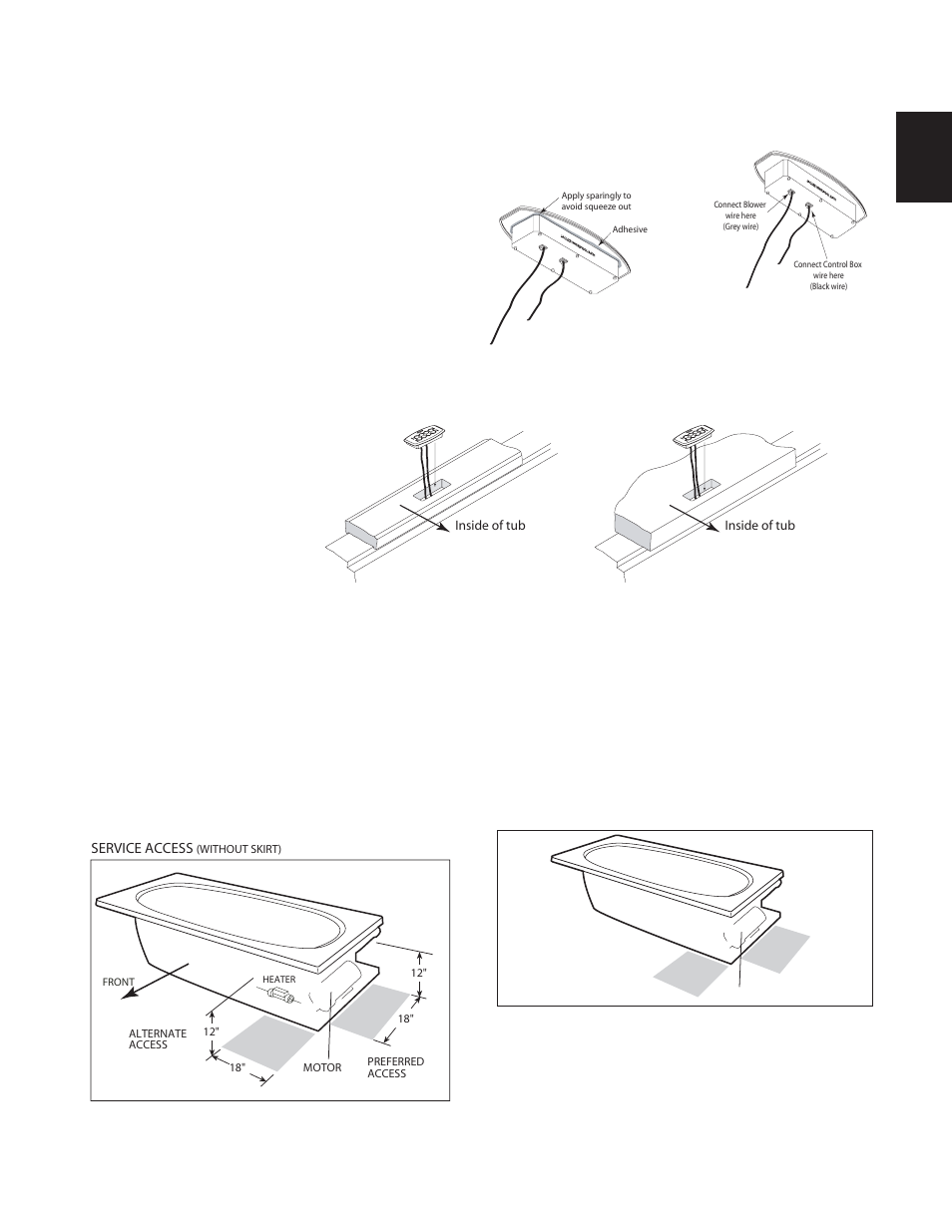 Service access, Installation instructions, Control panel installation | Jacuzzi FUZION BATH SERIES 7260 User Manual | Page 15 / 26