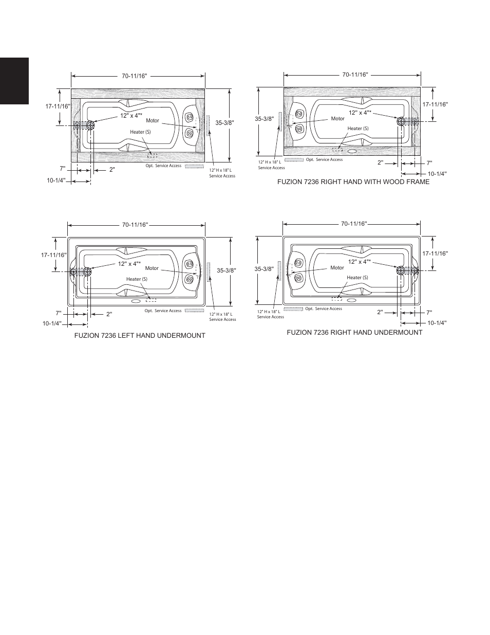 Roughing-in reference | Jacuzzi FUZION BATH SERIES 7260 User Manual | Page 8 / 26