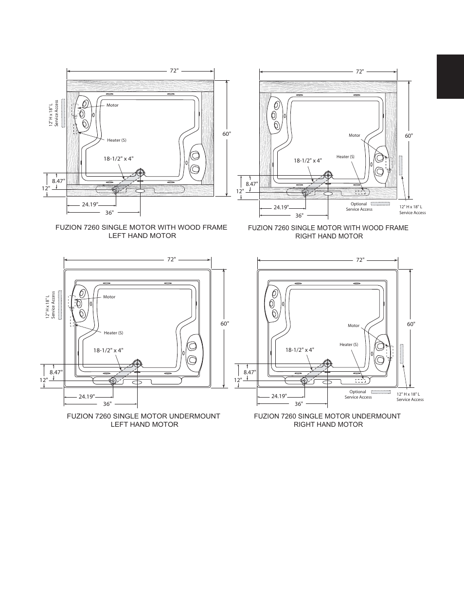 Roughing-in reference | Jacuzzi FUZION BATH SERIES 7260 User Manual | Page 9 / 26