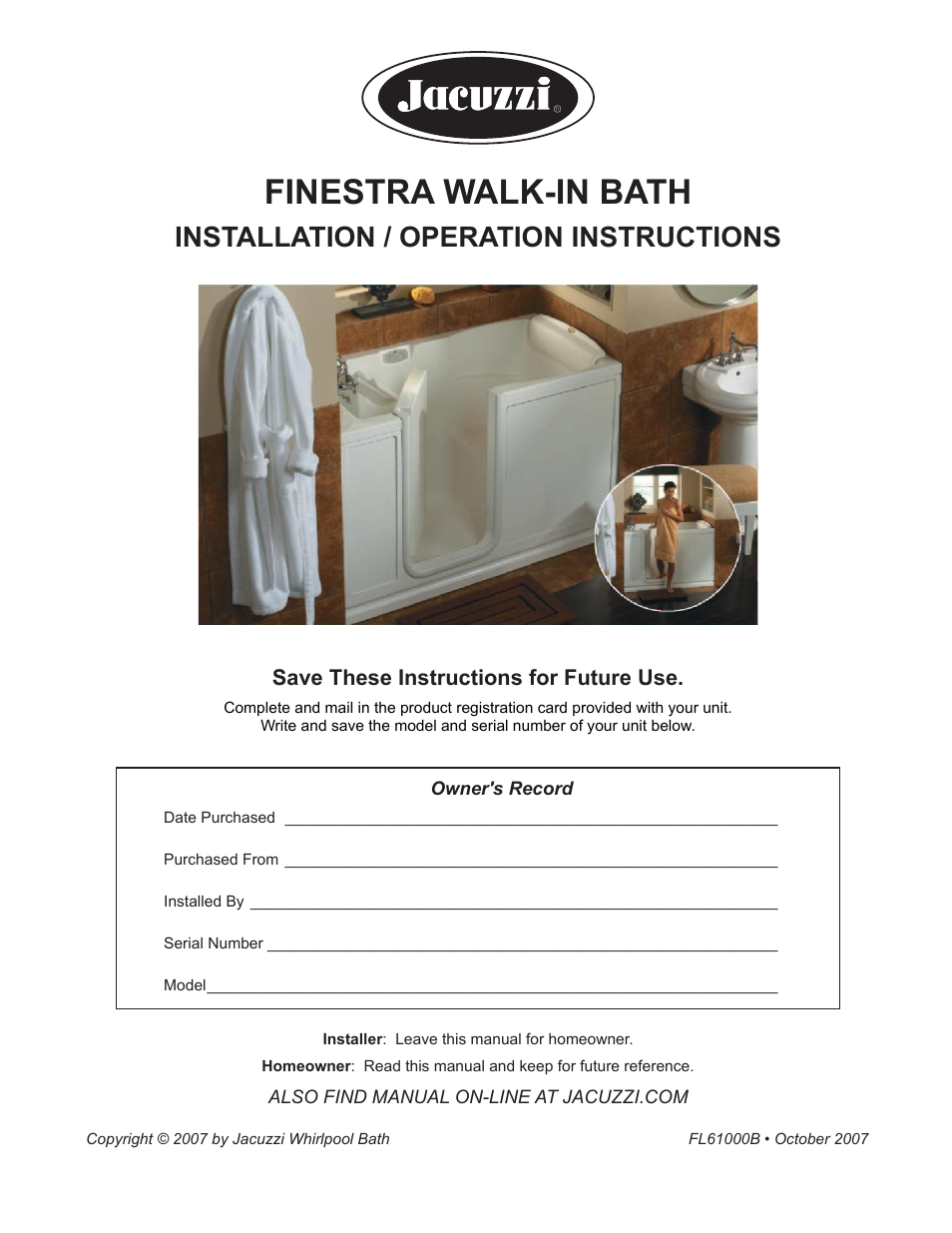 Jacuzzi Finestra FL61000 User Manual | 28 pages