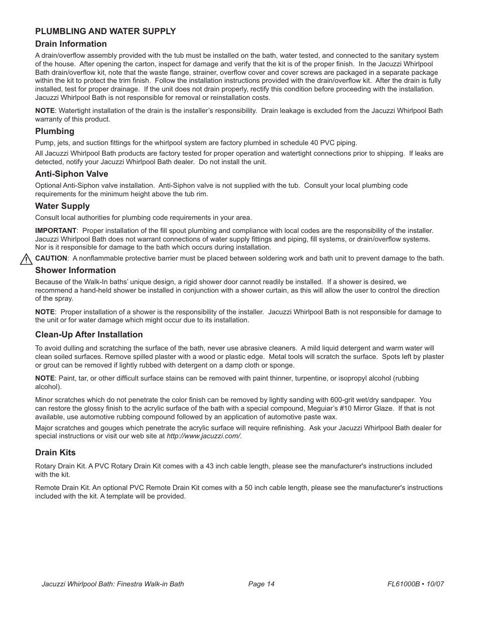 Jacuzzi Finestra FL61000 User Manual | Page 14 / 28
