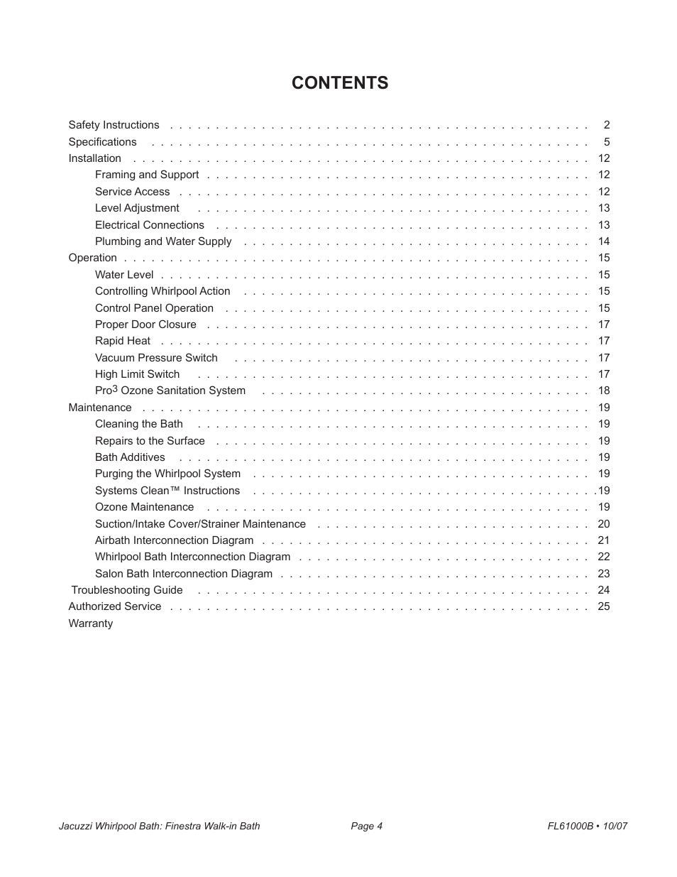 Jacuzzi Finestra FL61000 User Manual | Page 4 / 28