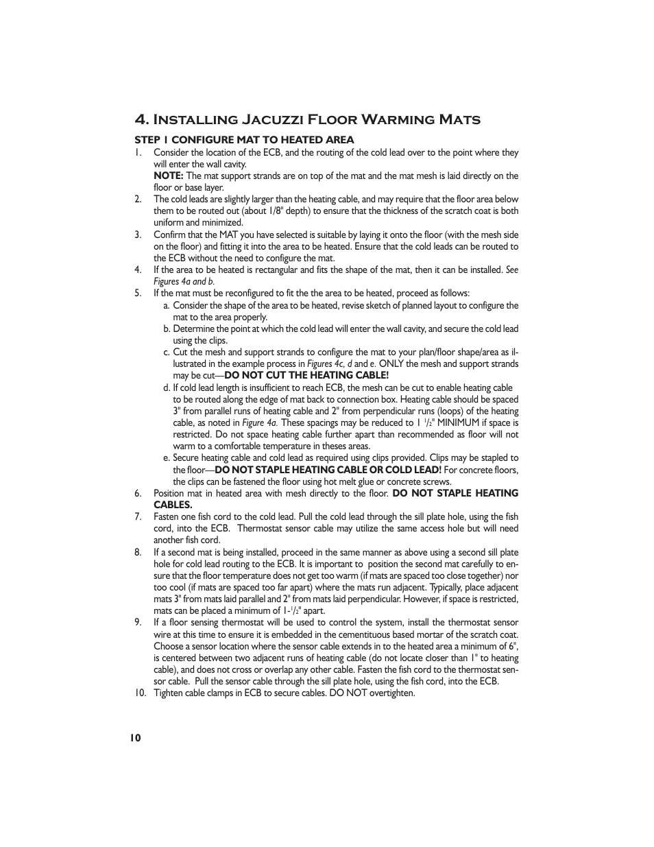 Installing jacuzzi floor warming mats | Jacuzzi Dome For Shower Surround System None User Manual | Page 12 / 22