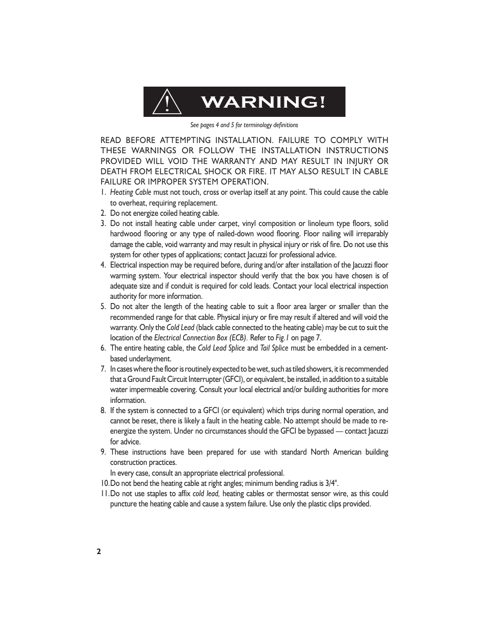 Warning | Jacuzzi Dome For Shower Surround System None User Manual | Page 4 / 22
