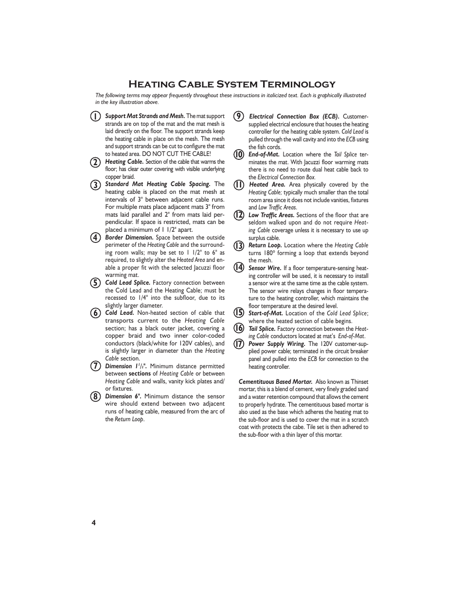 Heating cable system terminology | Jacuzzi Dome For Shower Surround System None User Manual | Page 6 / 22