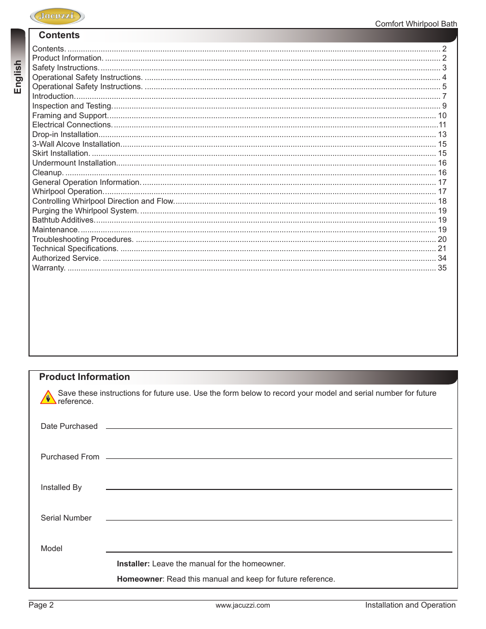 Jacuzzi HE97000 User Manual | Page 2 / 90