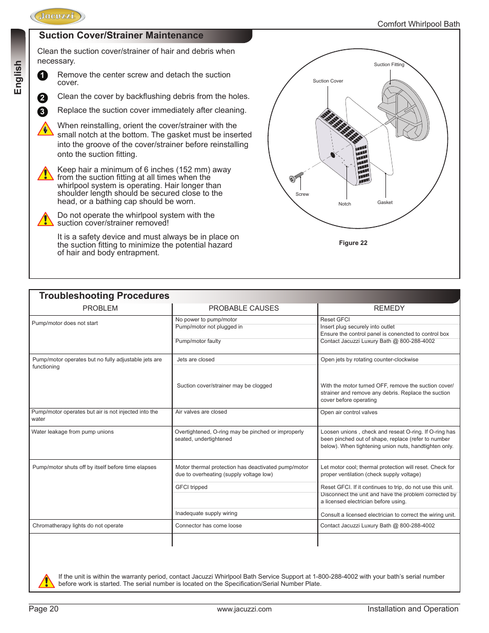 English | Jacuzzi HE97000 User Manual | Page 20 / 90