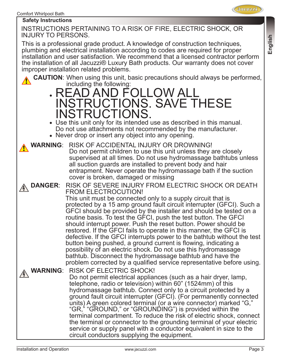 Jacuzzi HE97000 User Manual | Page 3 / 90