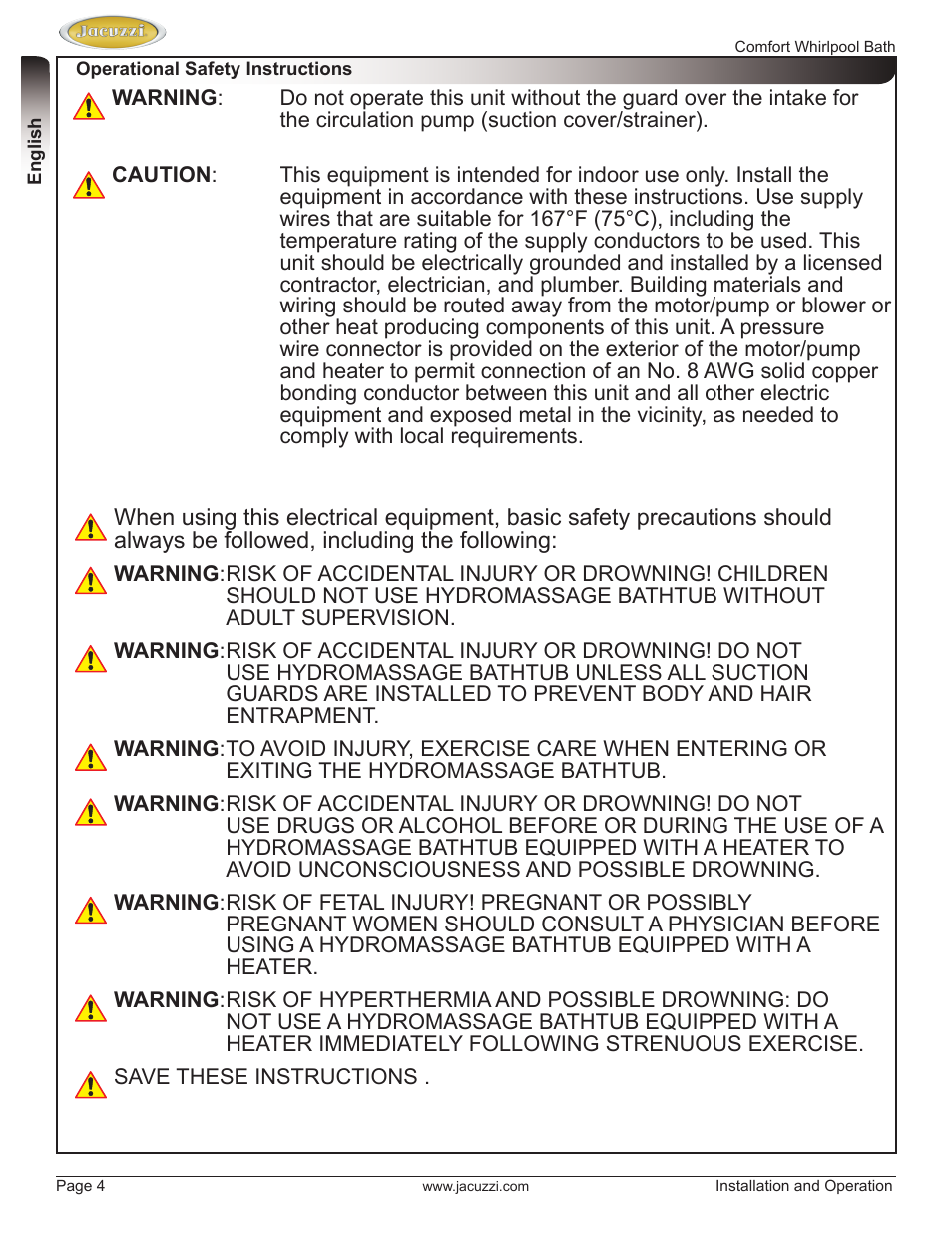 Jacuzzi HE97000 User Manual | Page 4 / 90