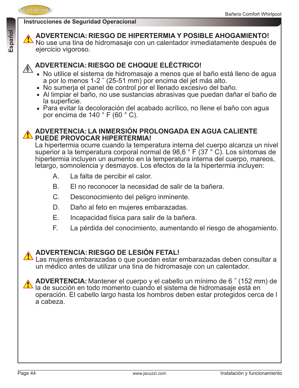 Jacuzzi HE97000 User Manual | Page 44 / 90