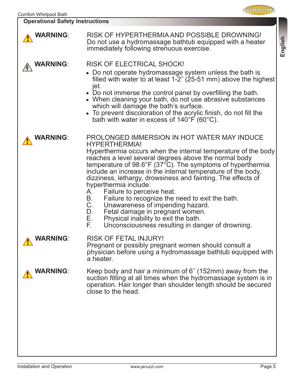 Jacuzzi HE97000 User Manual | Page 5 / 90