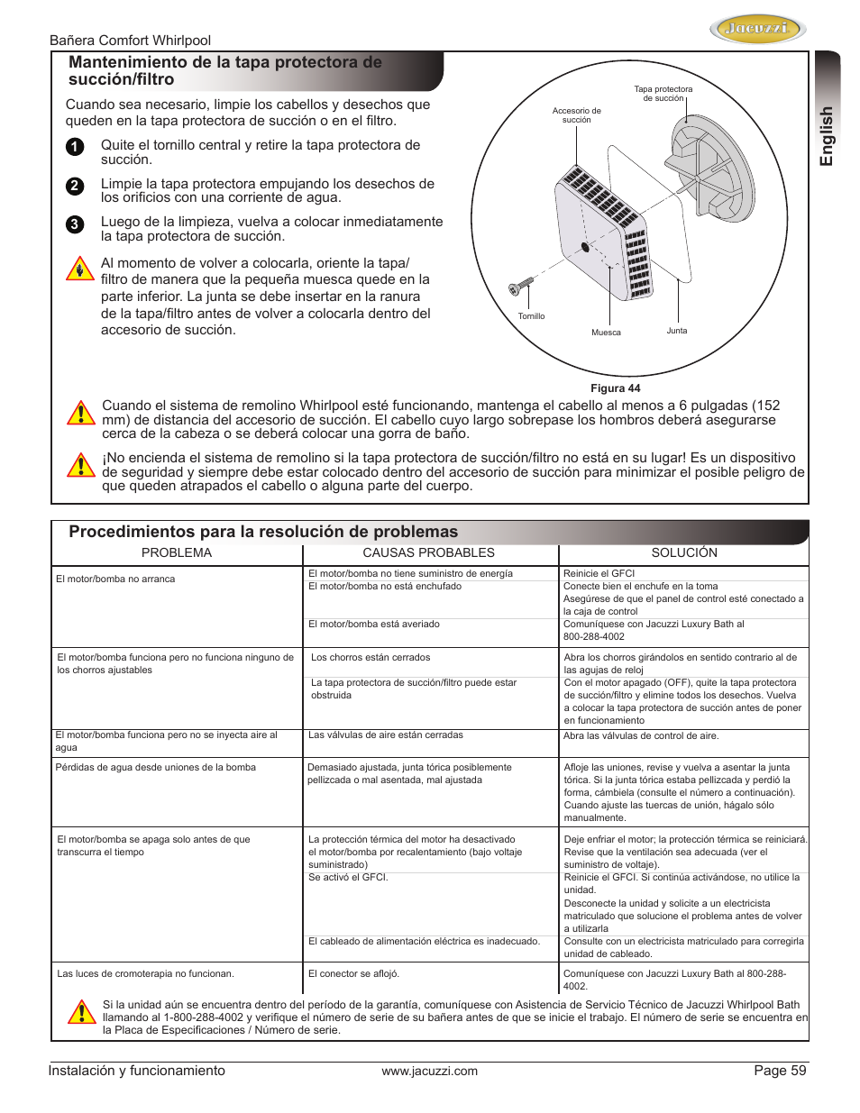 English | Jacuzzi HE97000 User Manual | Page 59 / 90