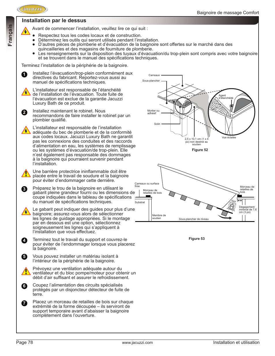 English français, Installation par le dessus | Jacuzzi HE97000 User Manual | Page 78 / 90