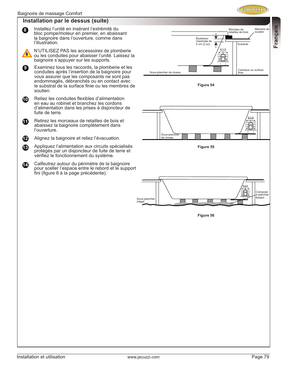 English français, Installation par le dessus (suite) | Jacuzzi HE97000 User Manual | Page 79 / 90