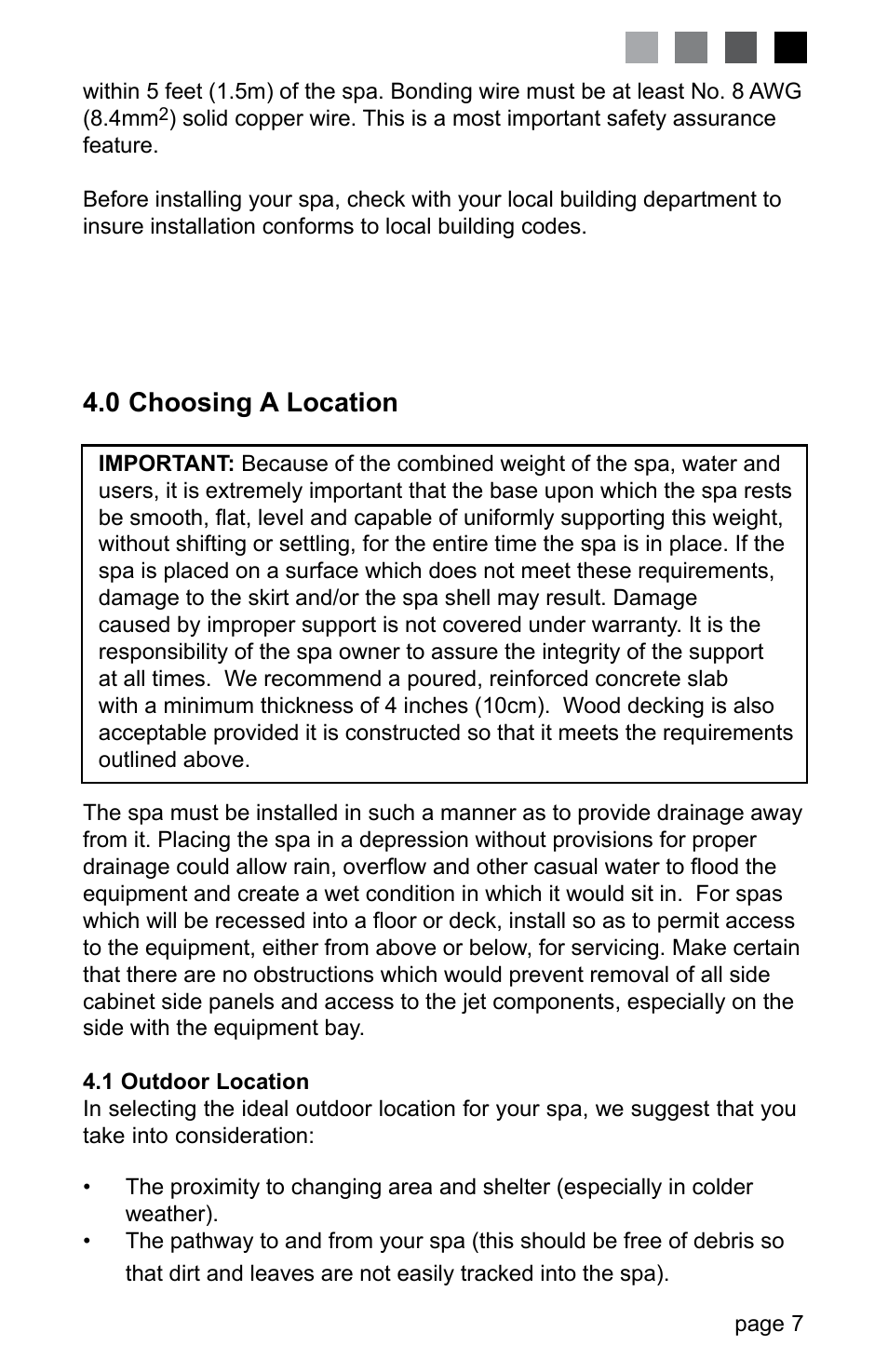 0 choosing a location | Jacuzzi J-280 User Manual | Page 11 / 52
