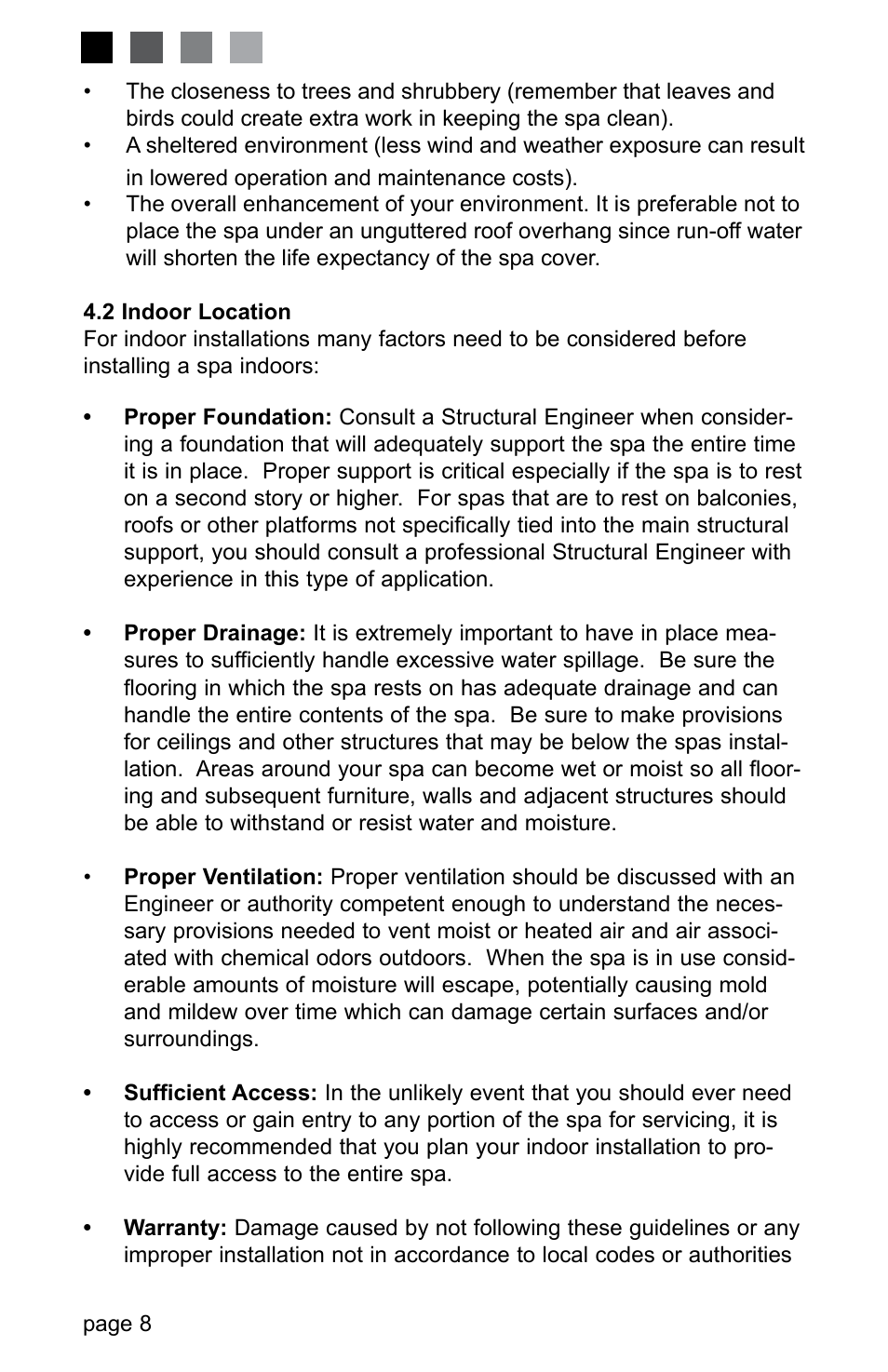 2 indoor location, 0 power requirements | Jacuzzi J-280 User Manual | Page 12 / 52
