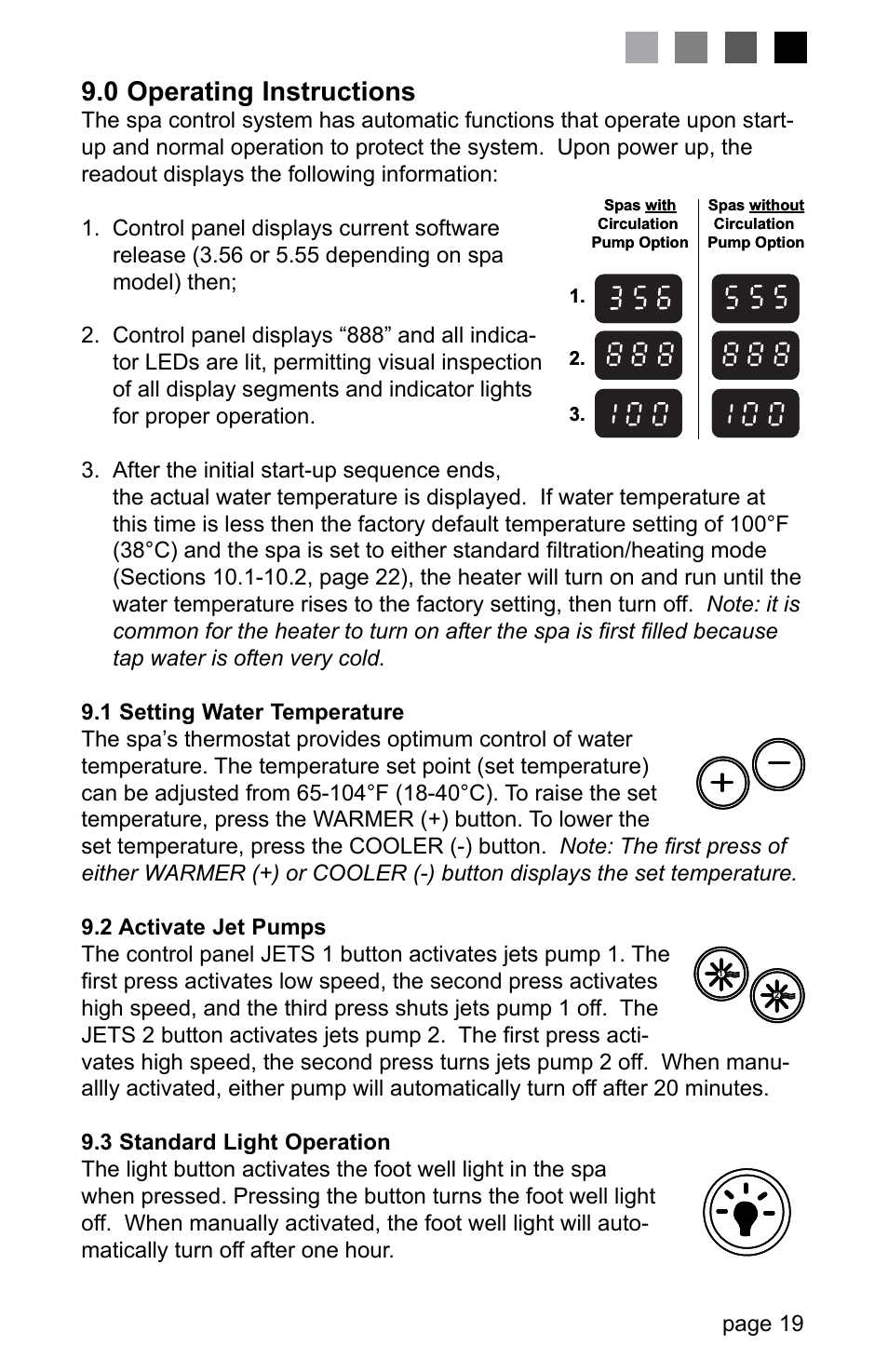 0 operating instructions, Page 19 | Jacuzzi J-280 User Manual | Page 23 / 52