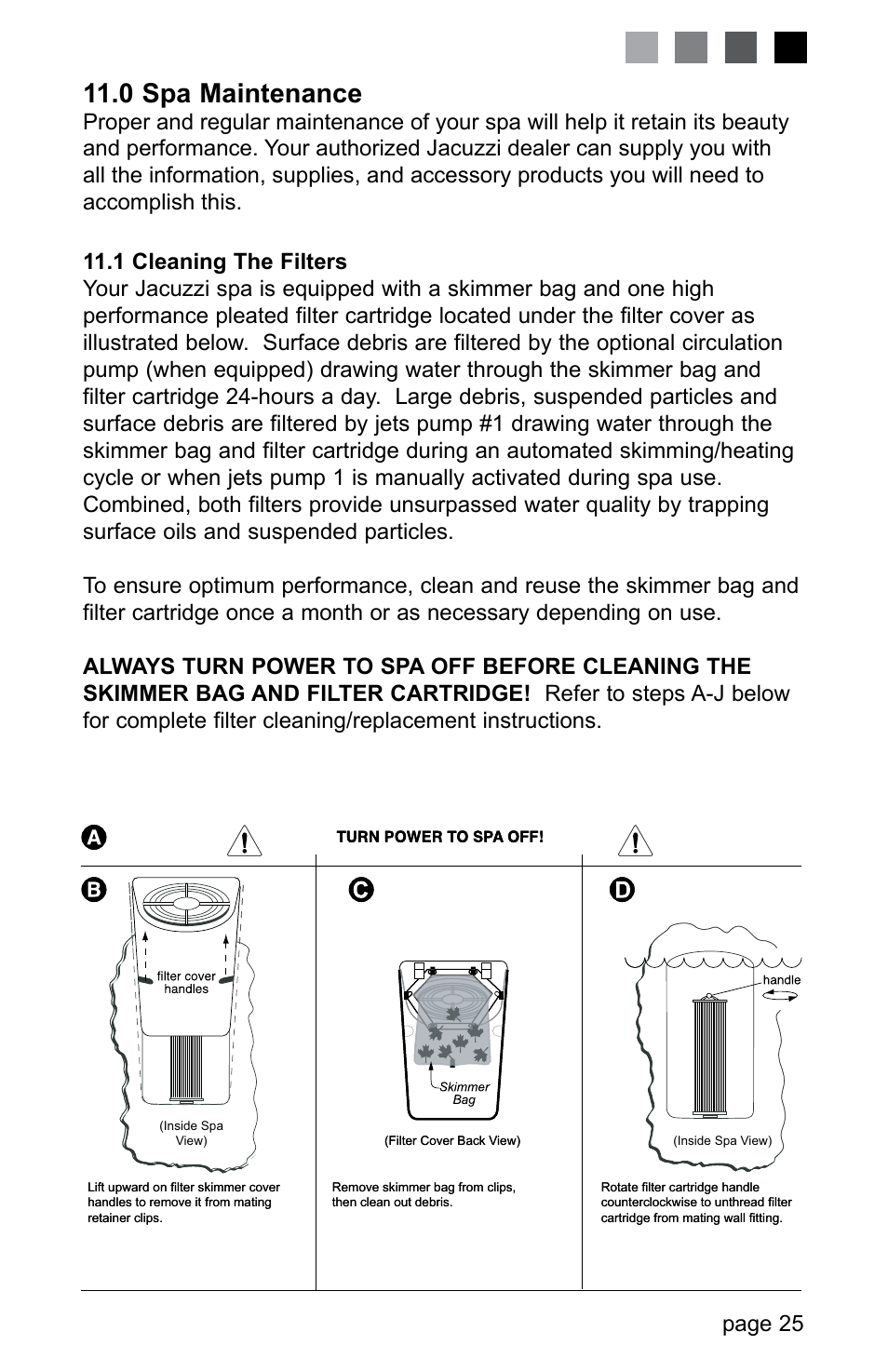 0 spa maintenance, Page 25 | Jacuzzi J-280 User Manual | Page 29 / 52