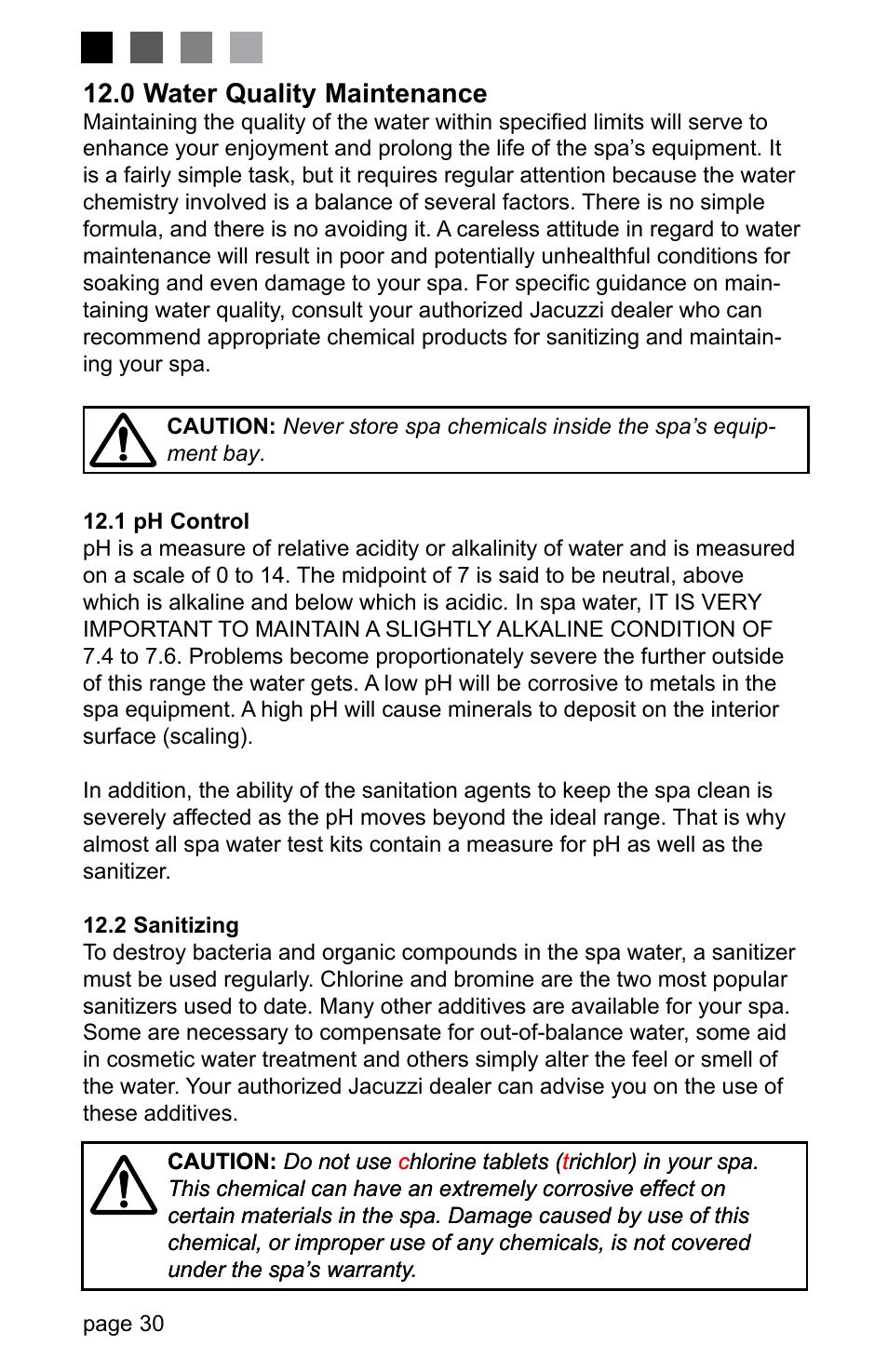 0 water quality maintenance, 1 ph control, 2 sanitizing | 3 optional cd ozone water maintenance system, 0 error conditions/error messages, 1 summer logic (spas with circulation pump option), 2 panel displays col, 3 panel displays ice | Jacuzzi J-280 User Manual | Page 34 / 52