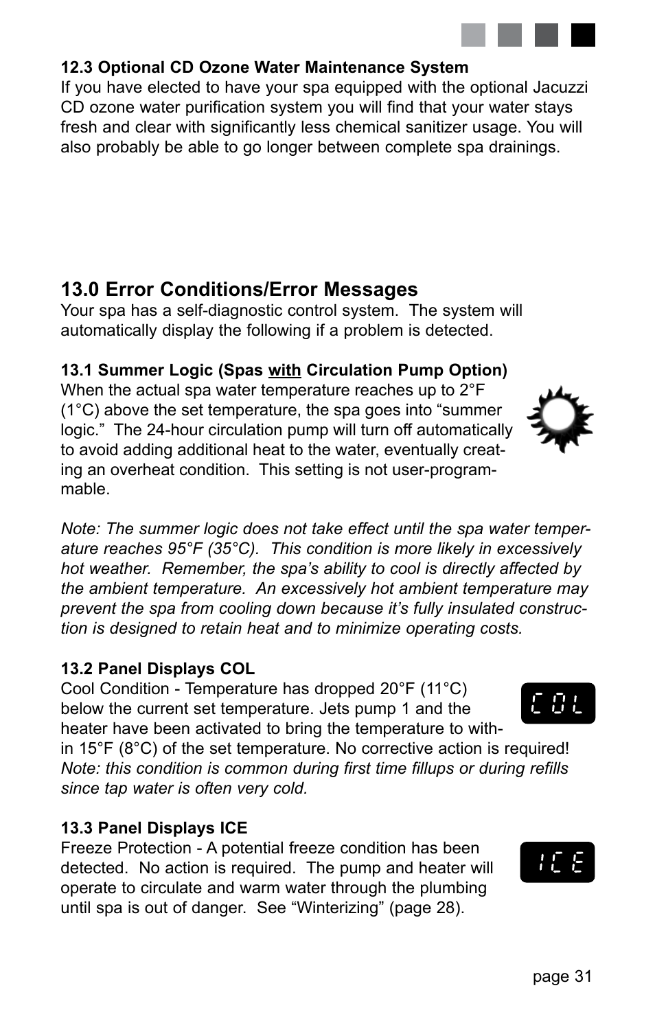 0 error conditions/error messages | Jacuzzi J-280 User Manual | Page 35 / 52