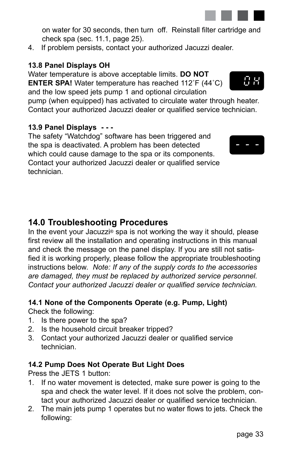 0 troubleshooting procedures | Jacuzzi J-280 User Manual | Page 37 / 52