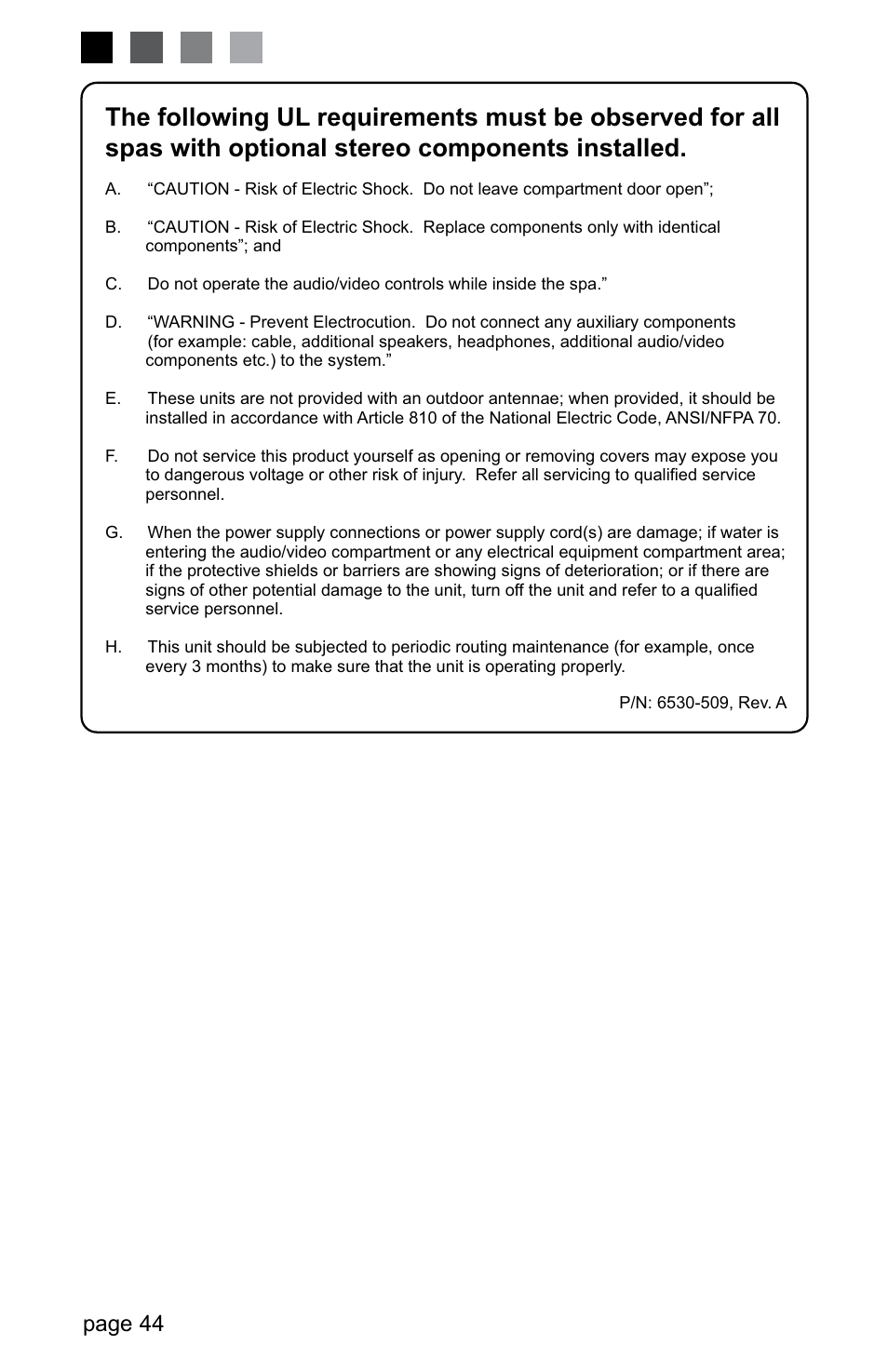 Page 44 | Jacuzzi J-280 User Manual | Page 48 / 52