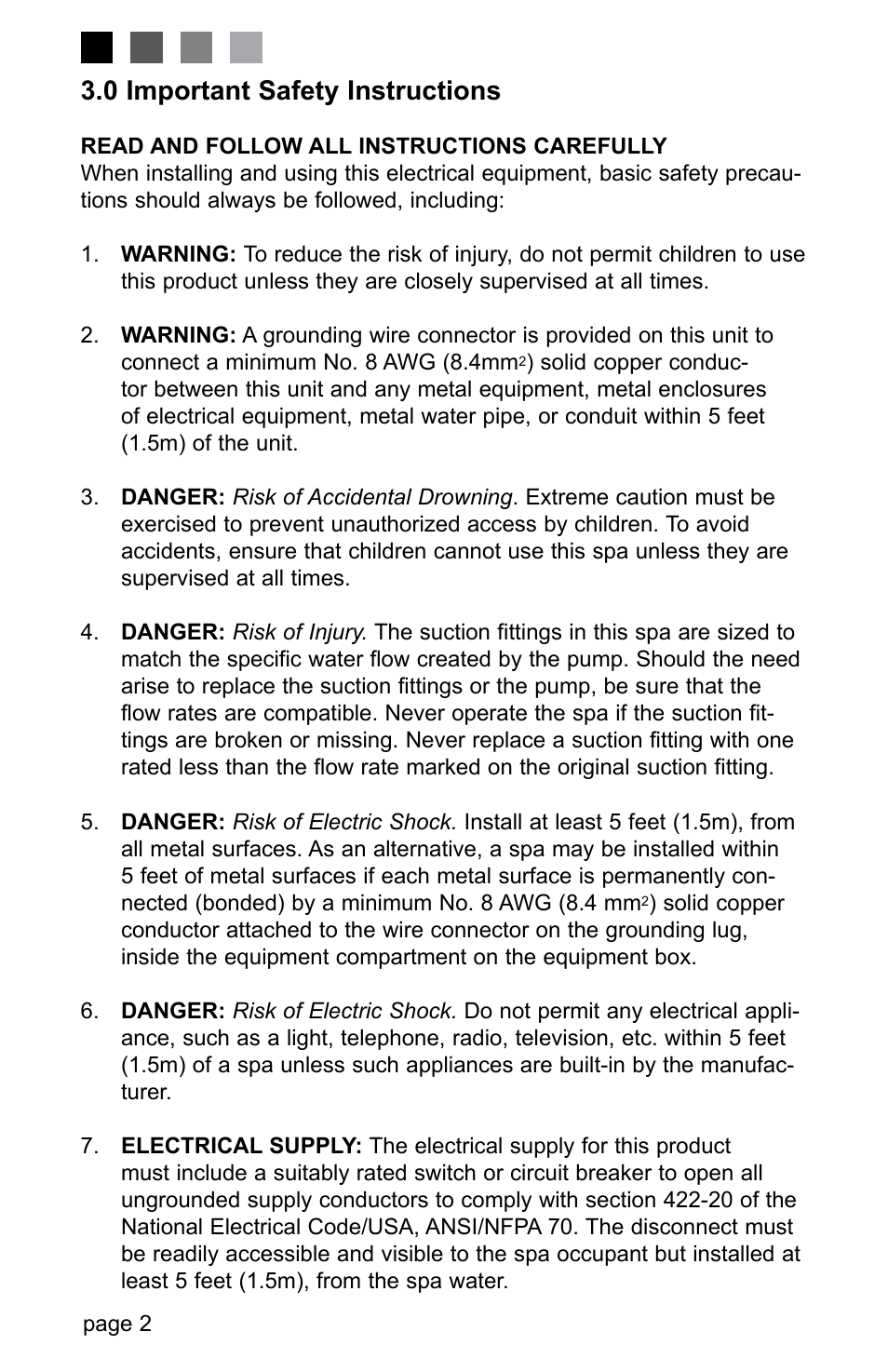 0 important safety instructions | Jacuzzi J-280 User Manual | Page 6 / 52