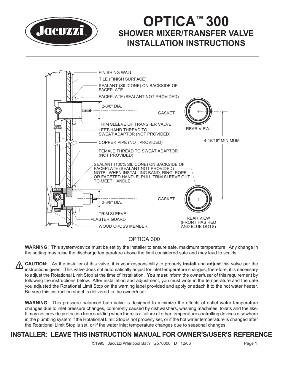 Jacuzzi OPTICATM 300 User Manual | 6 pages