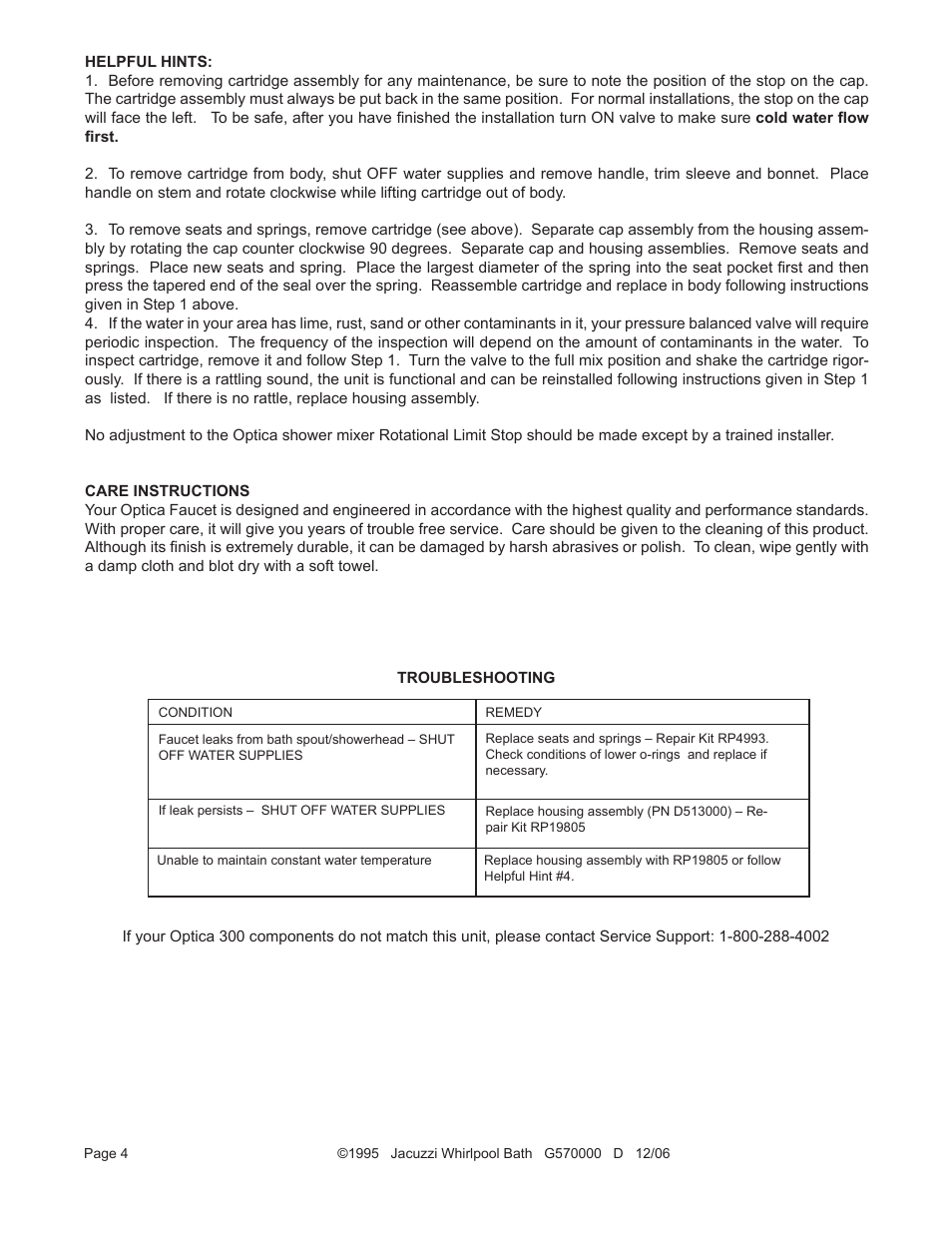 Jacuzzi OPTICATM 300 User Manual | Page 4 / 6