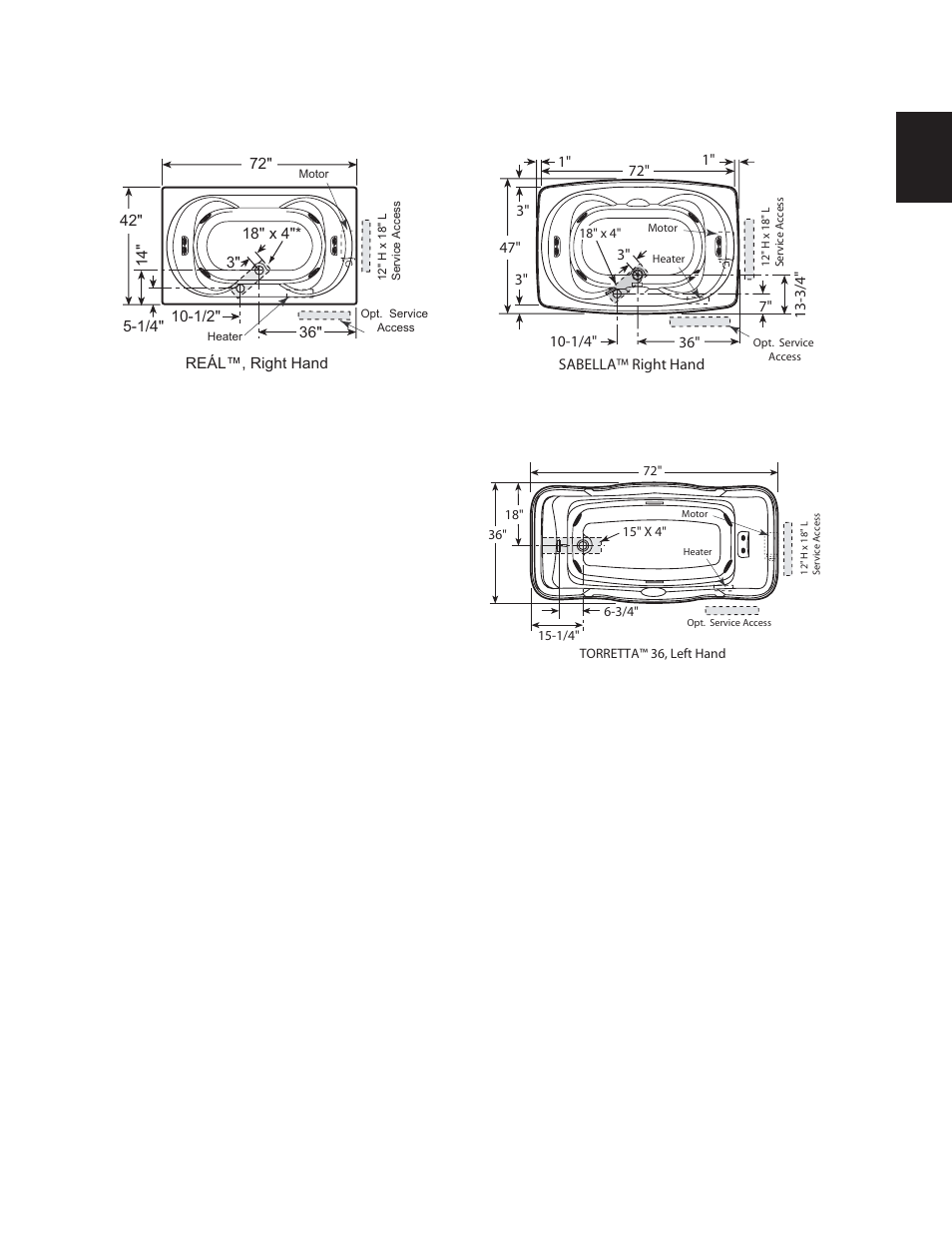 Roughing-in reference | Jacuzzi DESIGNER BATH SERIES User Manual | Page 11 / 28
