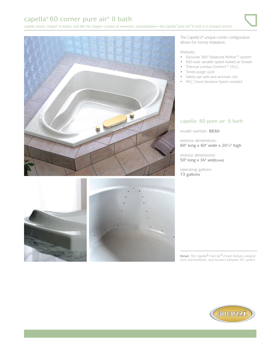 Jacuzzi Capella BE60 User Manual | 2 pages