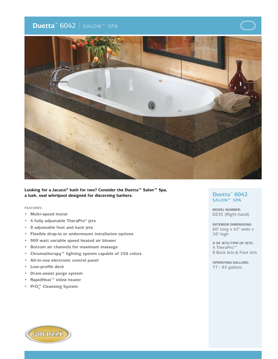 Jacuzzi Duetta DZ35 User Manual | 2 pages