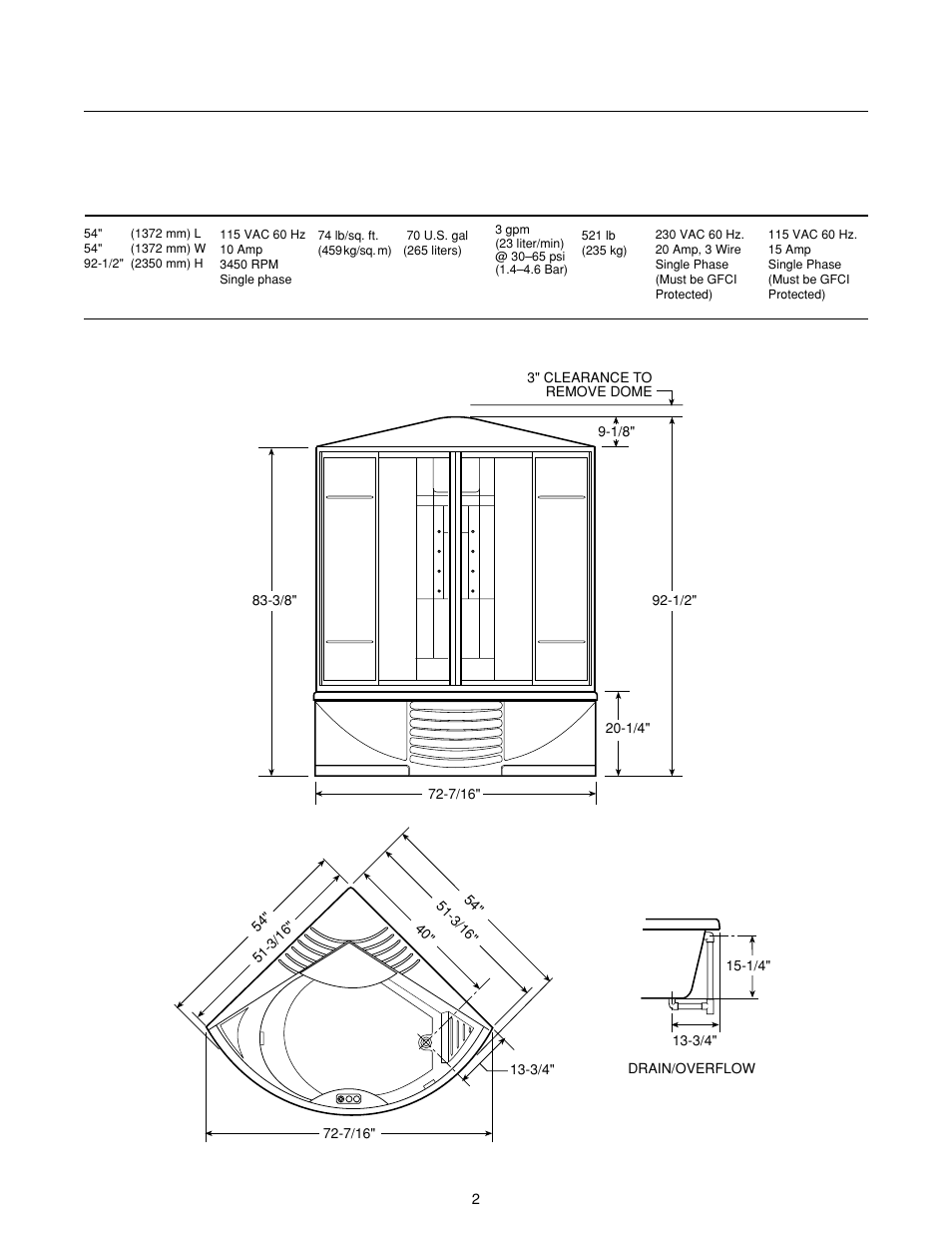 J-allure, Specifications | Jacuzzi J-ALLURELuxury Bathing and Entertainment System User Manual | Page 4 / 32