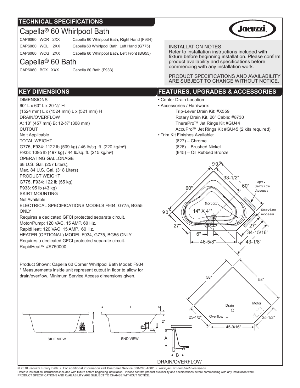 Jacuzzi CAP6060 WCR User Manual | 1 page