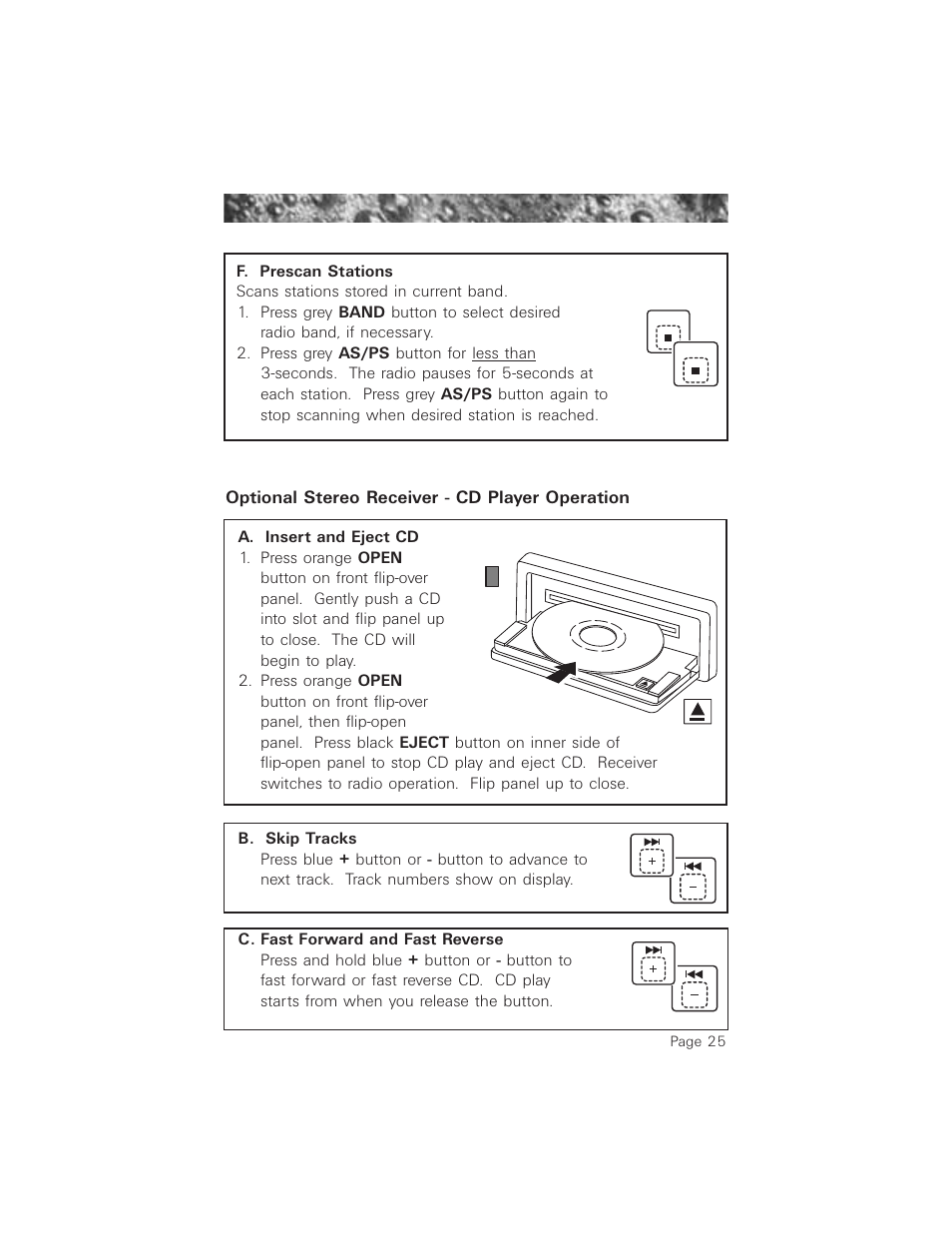Optional stereo receiver - cd player operation, Insert cd label side up, Page 25 | Jacuzzi 2003+ User Manual | Page 29 / 50