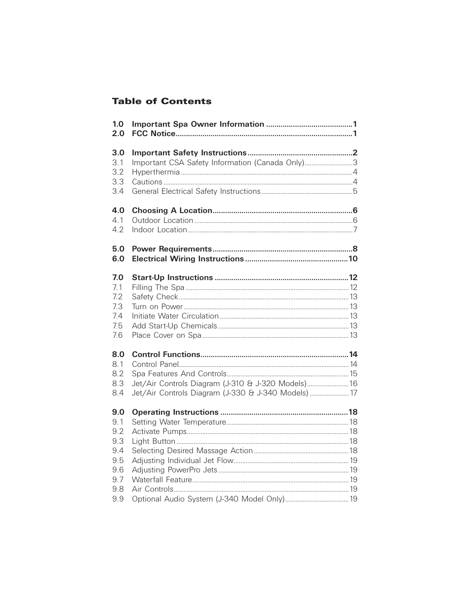 Table of contents (1) | Jacuzzi 2003+ User Manual | Page 3 / 50