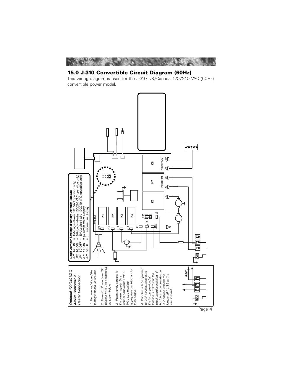 0 j-310 convertible circuit diagram (60hz), Page 41 | Jacuzzi 2003+ User Manual | Page 45 / 50