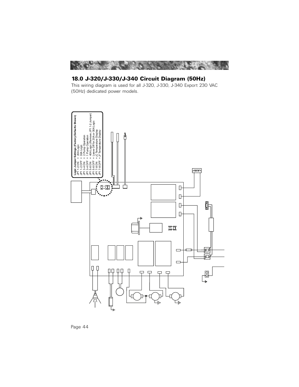 0 j-320/j-330/j-340 circuit diagram (50hz), Page 44 | Jacuzzi 2003+ User Manual | Page 48 / 50