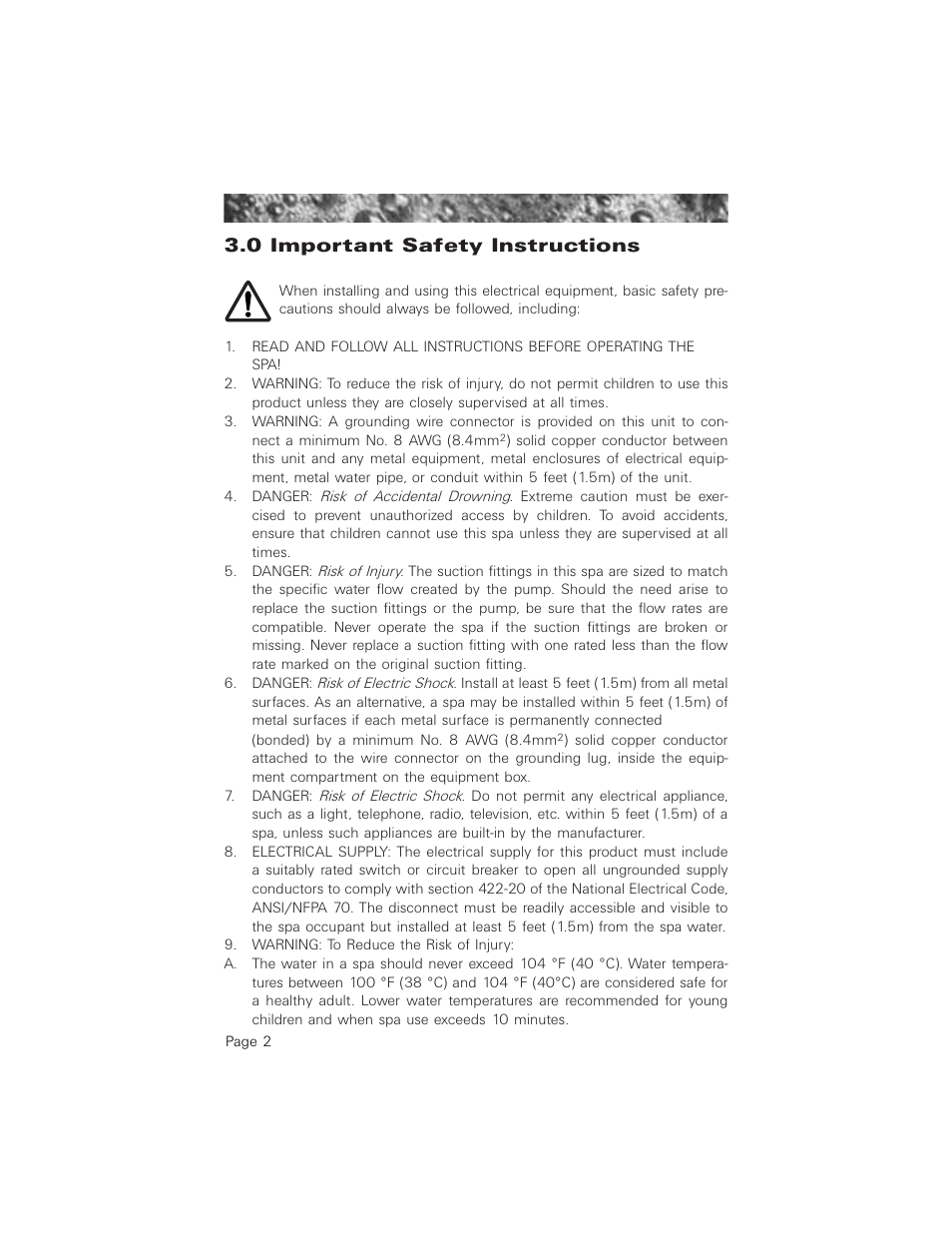 0 important safety instructions | Jacuzzi 2003+ User Manual | Page 6 / 50