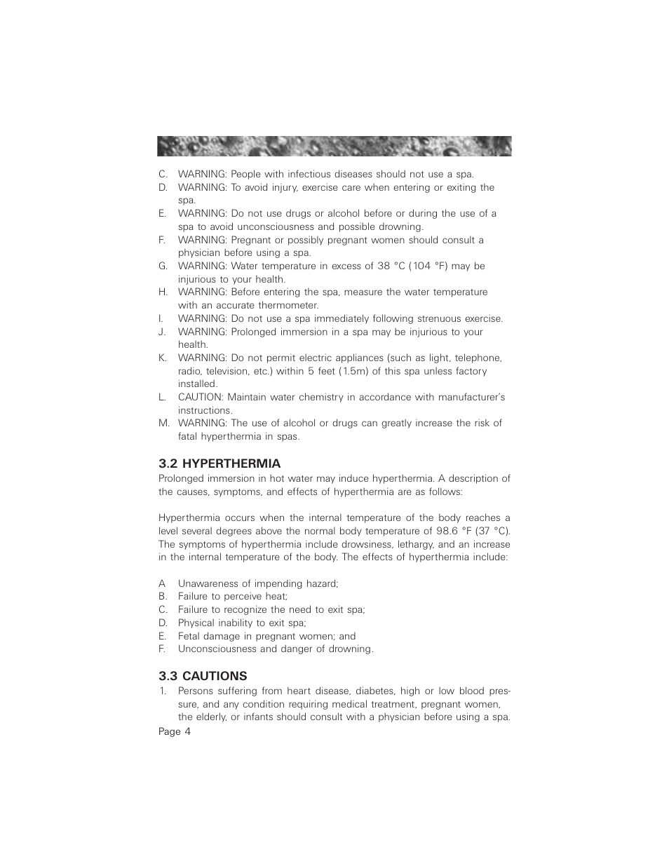 2 hyperthermia, 3 cautions, 2 hyperthermia 3.3 cautions | Jacuzzi 2003+ User Manual | Page 8 / 50