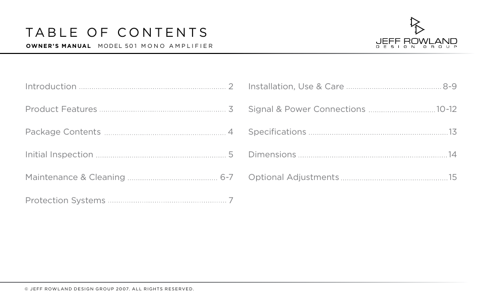 Jeff Rowland Design Group 501 User Manual | Page 2 / 17