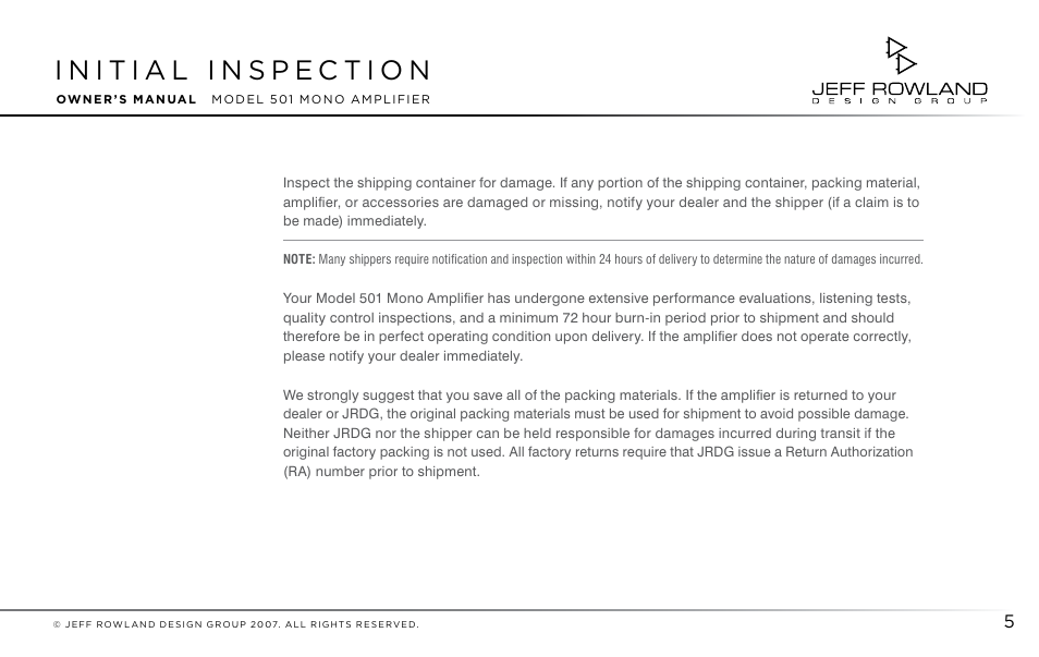 Jeff Rowland Design Group 501 User Manual | Page 6 / 17