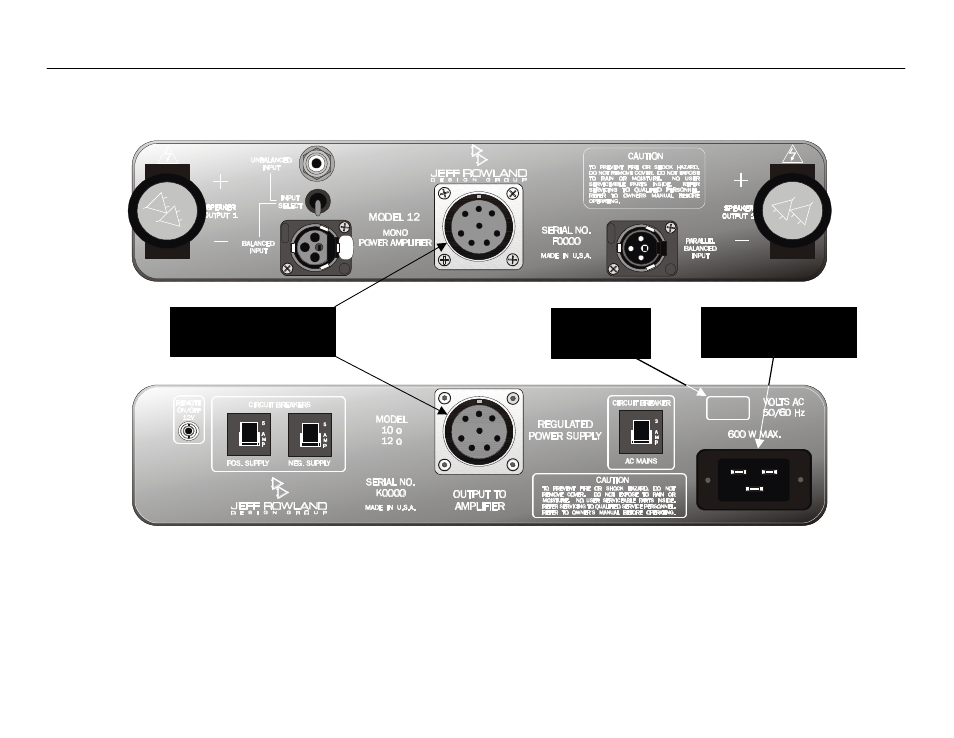 Rear panel power connections, Amplifier rear panel | Jeff Rowland Design Group 12 User Manual | Page 10 / 20