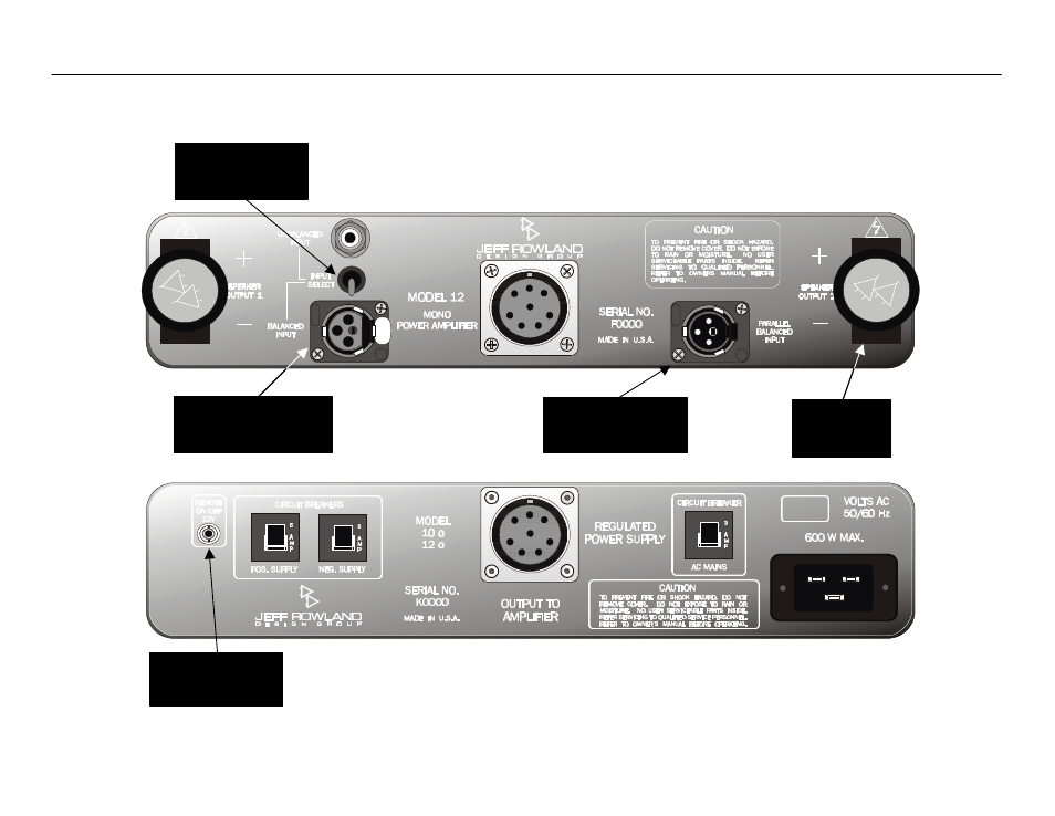 Signal connections and remote, Signal connections and remote amplifier rear panel | Jeff Rowland Design Group 12 User Manual | Page 12 / 20